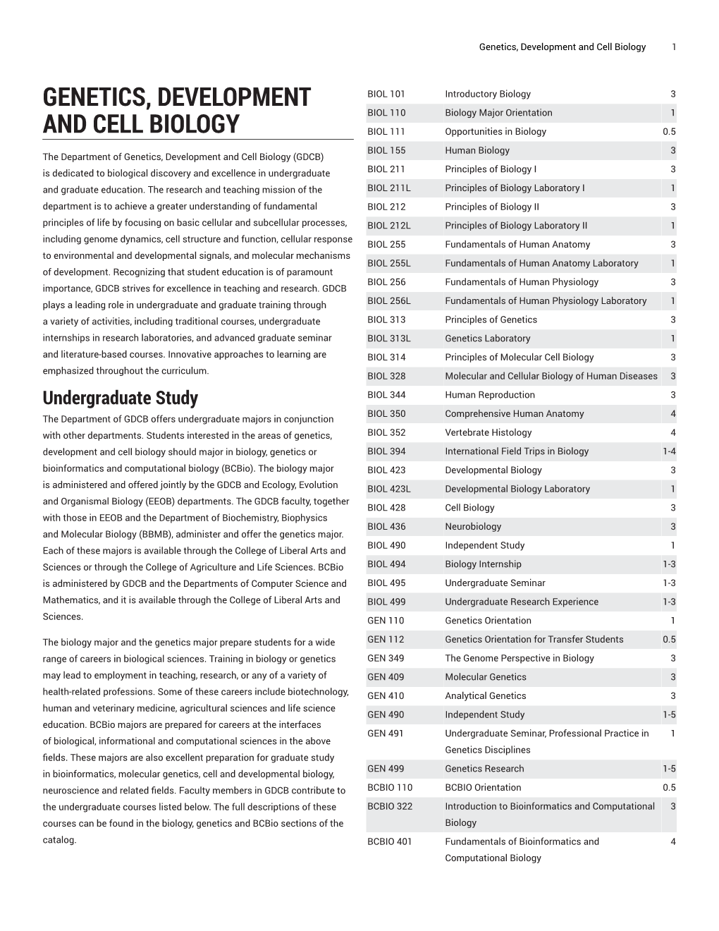 Genetics, Development and Cell Biology 1