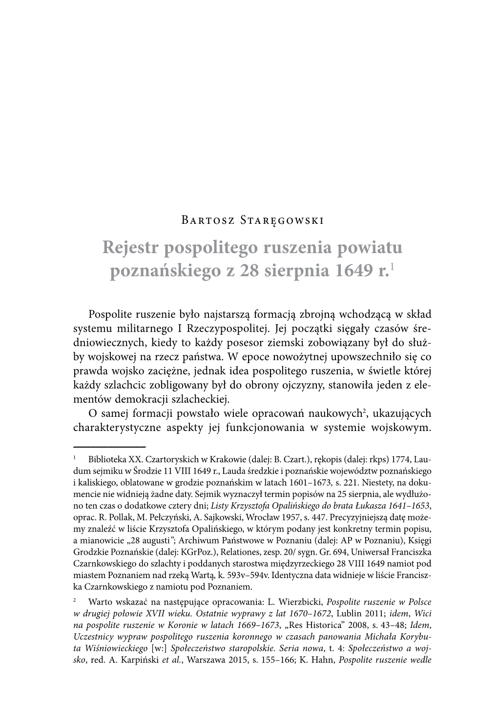 Rejestr Pospolitego Ruszenia Powiatu Poznańskiego Z 28 Sierpnia 1649 R.1