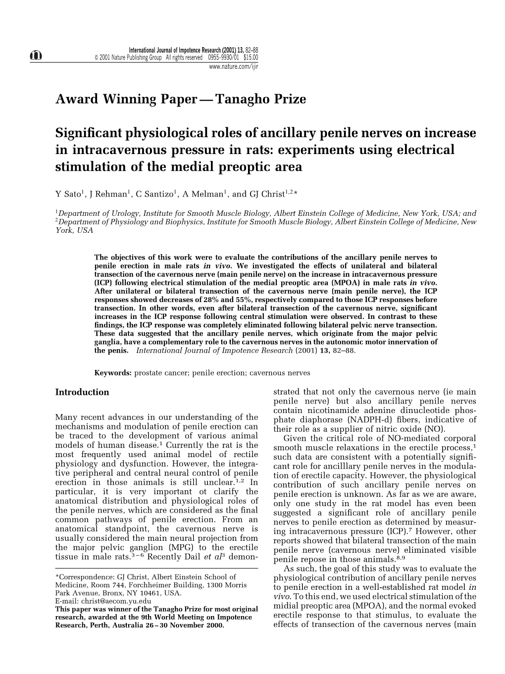 Award Winning Paper Ð Tanagho Prize Signi®Cant Physiological