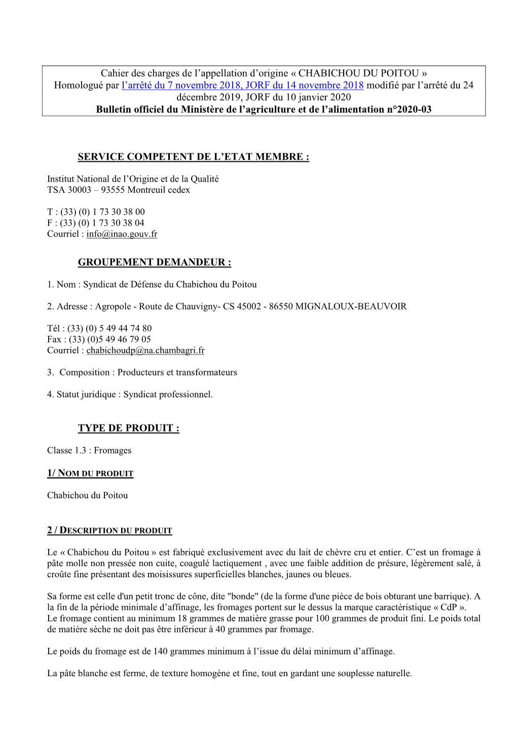 CDC Chabichou Du Poitou + Periodes Transitoires