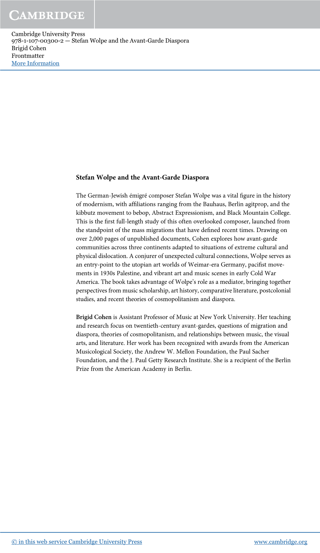 Stefan Wolpe and the Avant-Garde Diaspora Brigid Cohen Frontmatter More Information