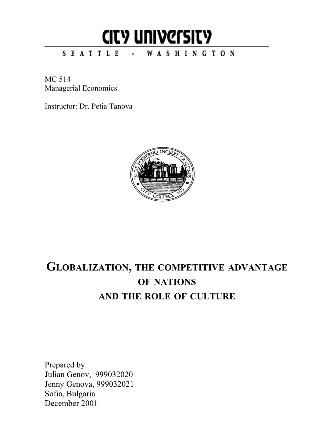 Globalization, the Competitive Advantage of Nations