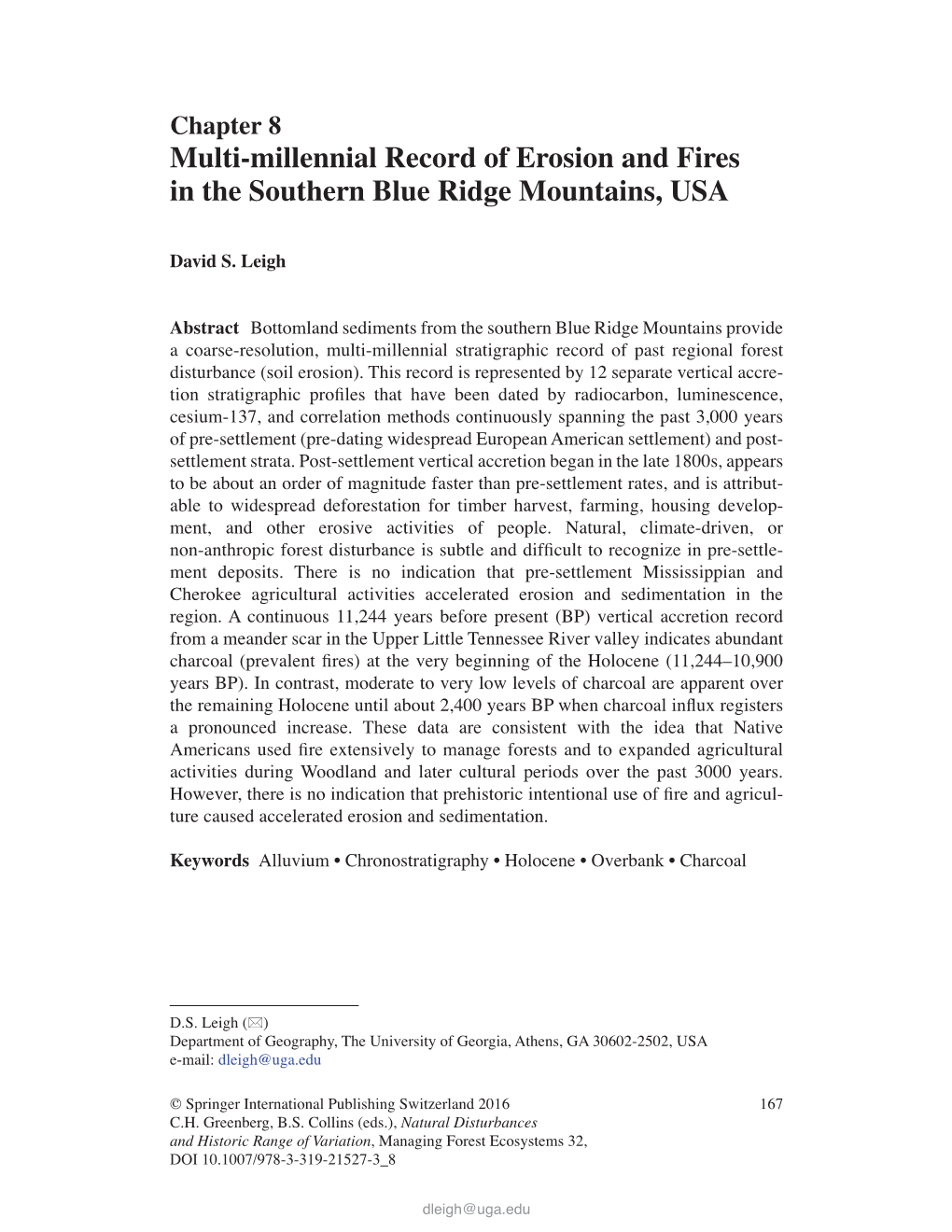 Multi-Millennial Record of Erosion and Fires in the Southern Blue Ridge Mountains, USA