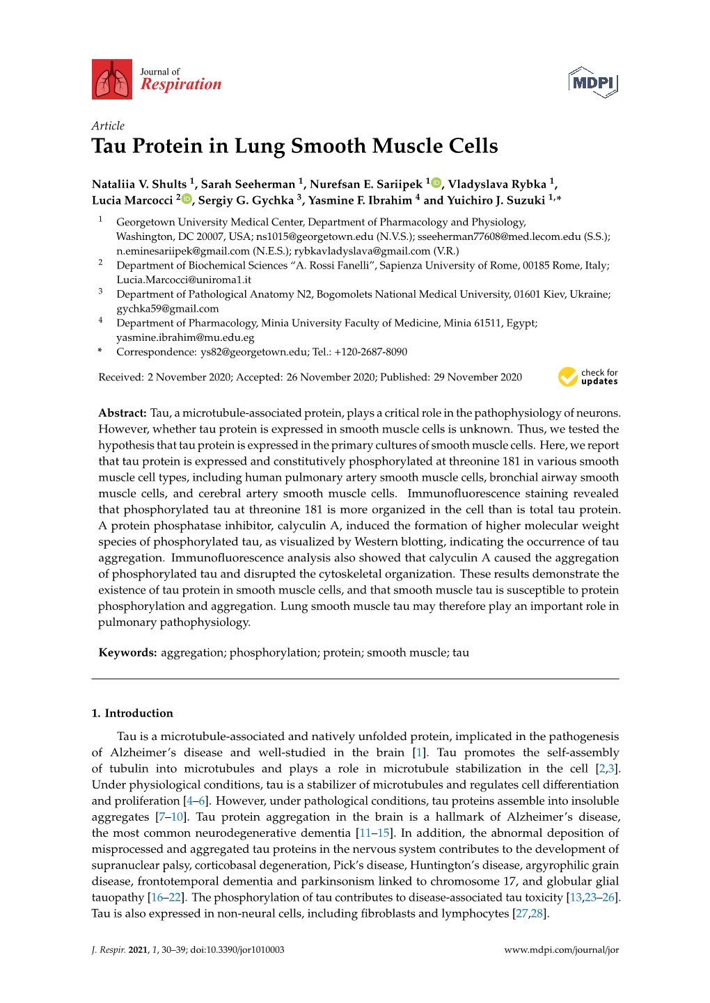 Tau Protein in Lung Smooth Muscle Cells