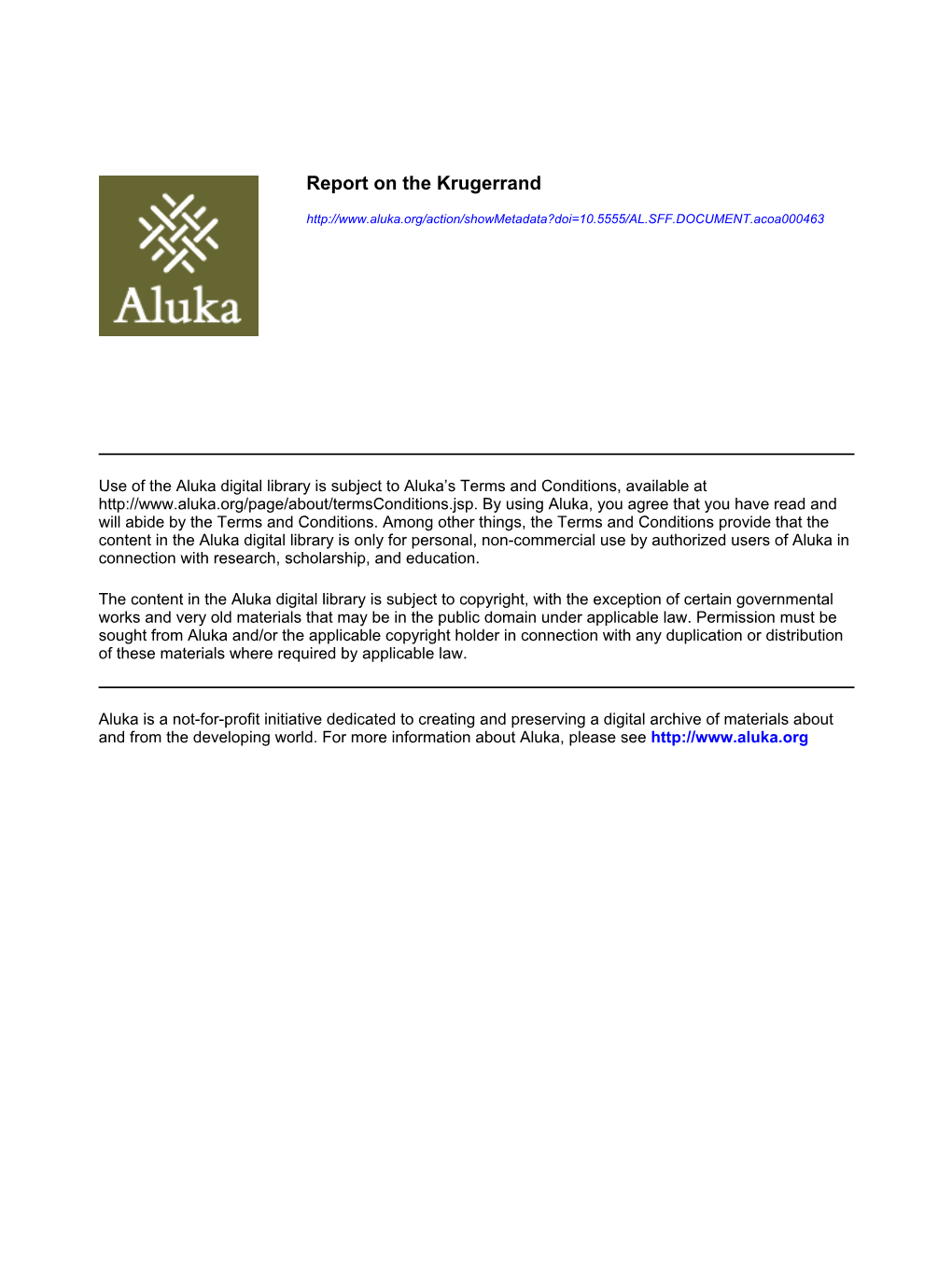 Report on the Krugerrand