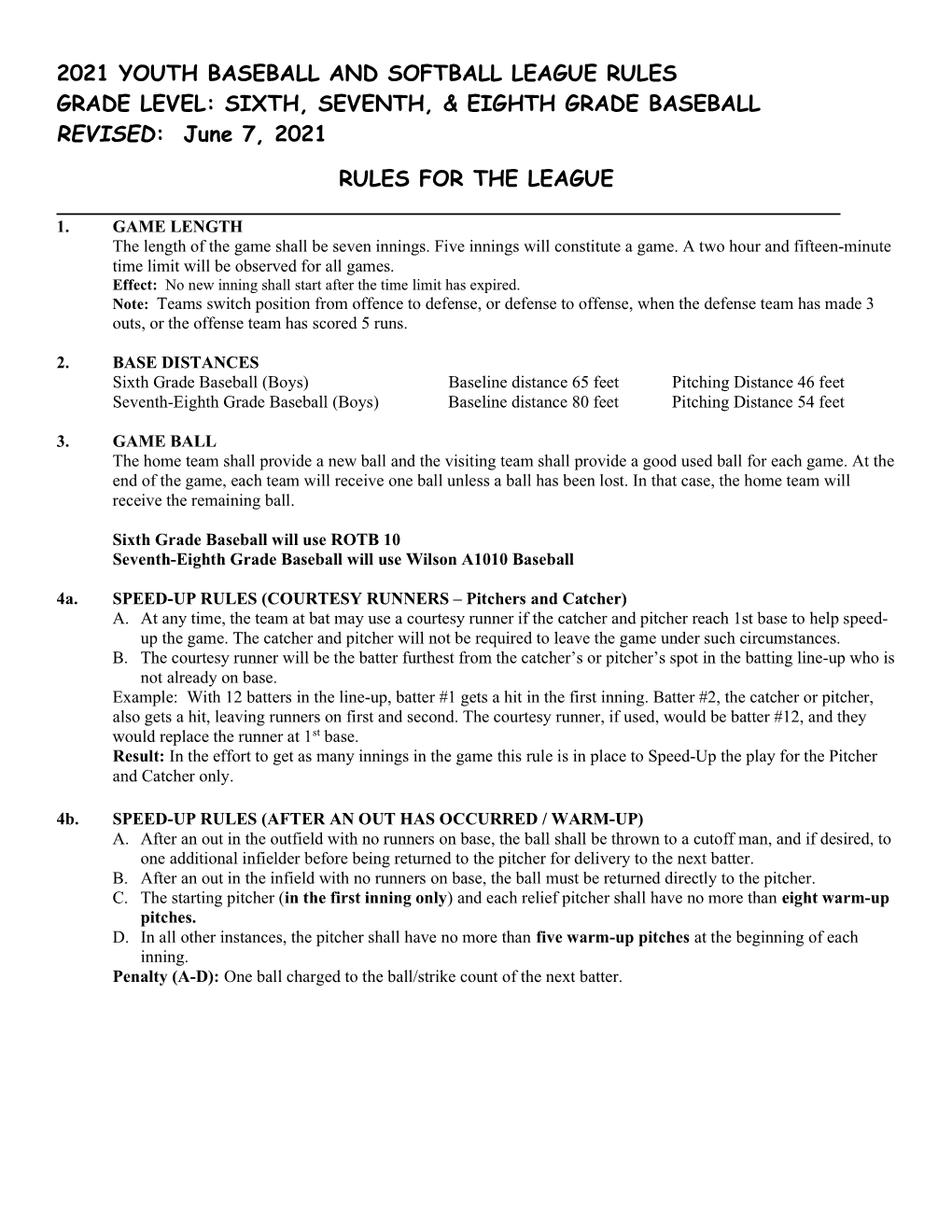 Sixth, Seventh, & Eighth Grade Baseball Revised