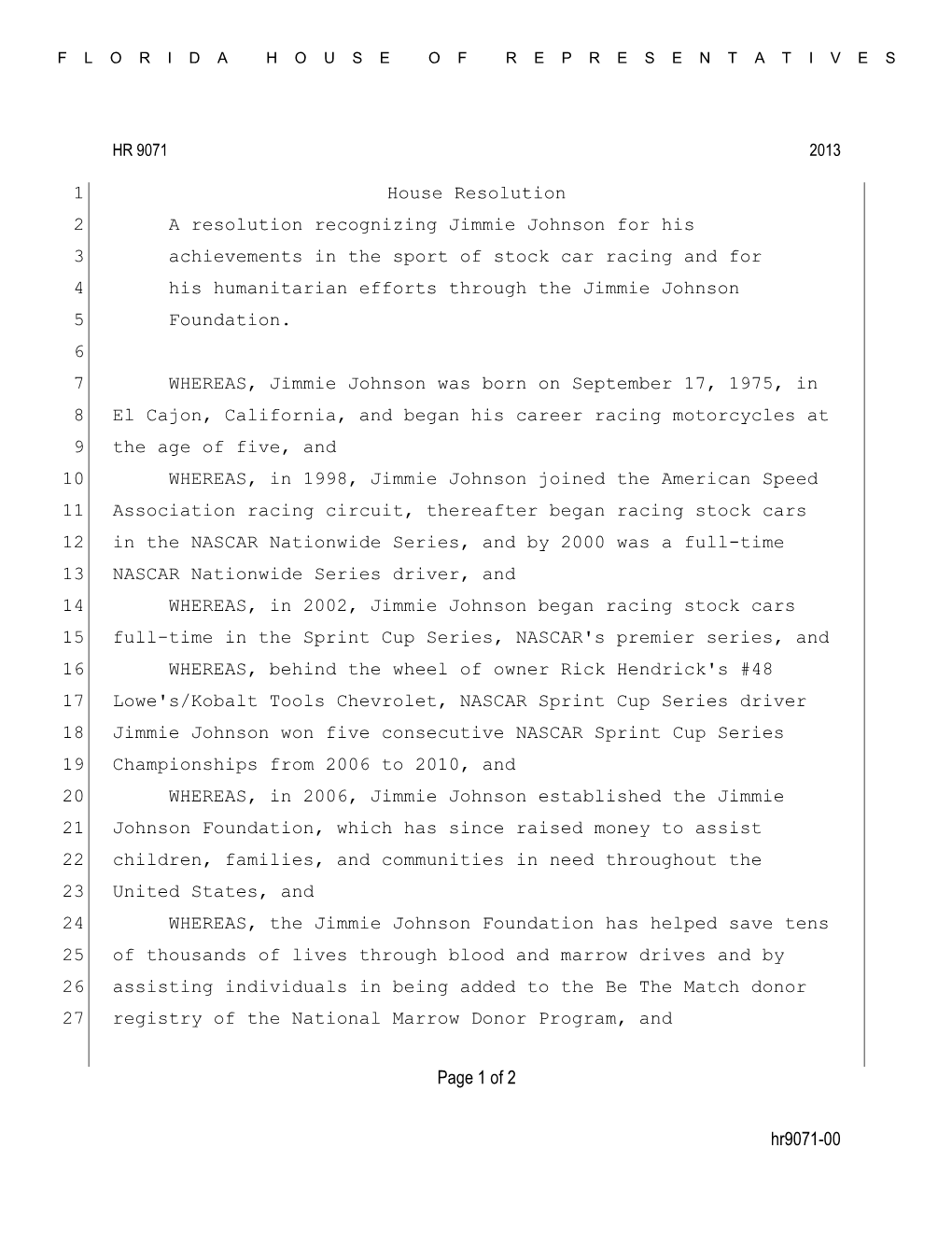 Hr9071-00 Page 1 of 2 House Resolution 1 A