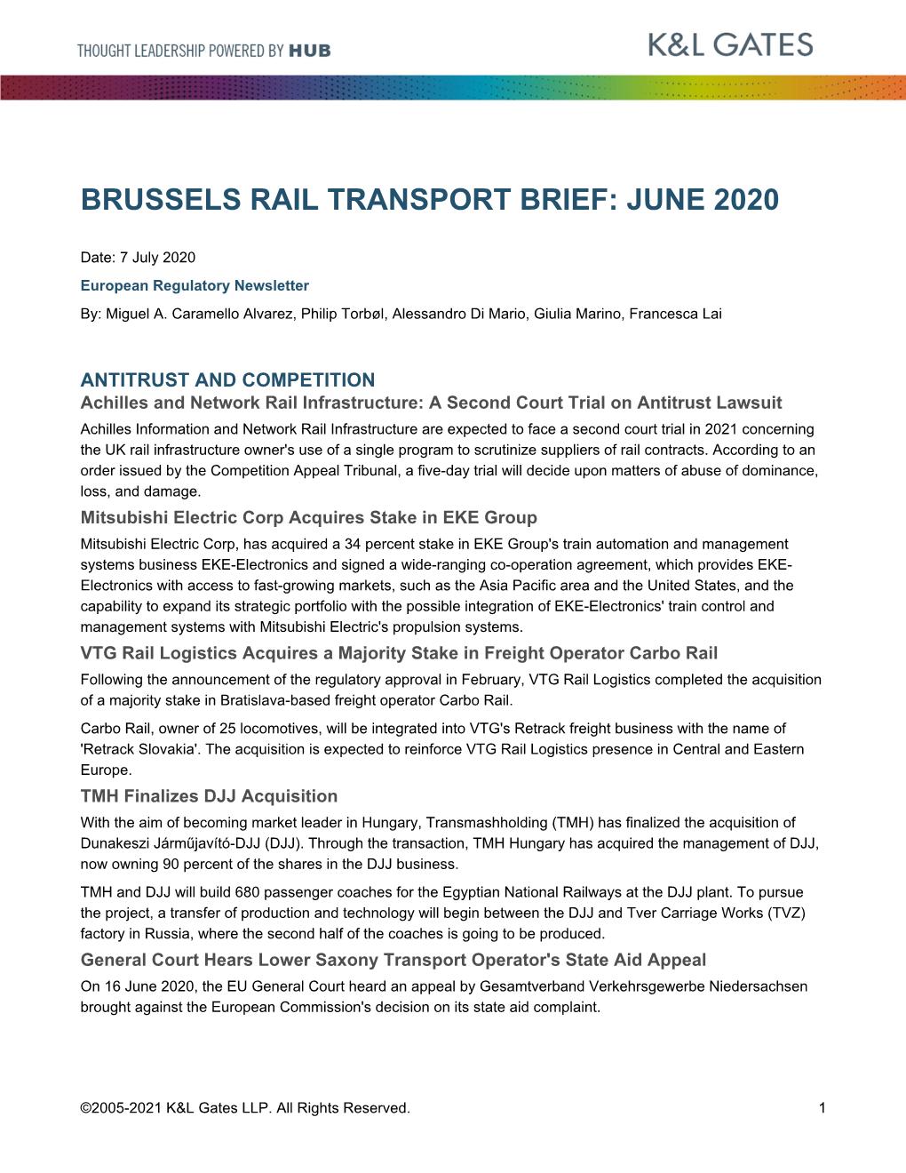 Brussels Rail Transport Brief: June 2020