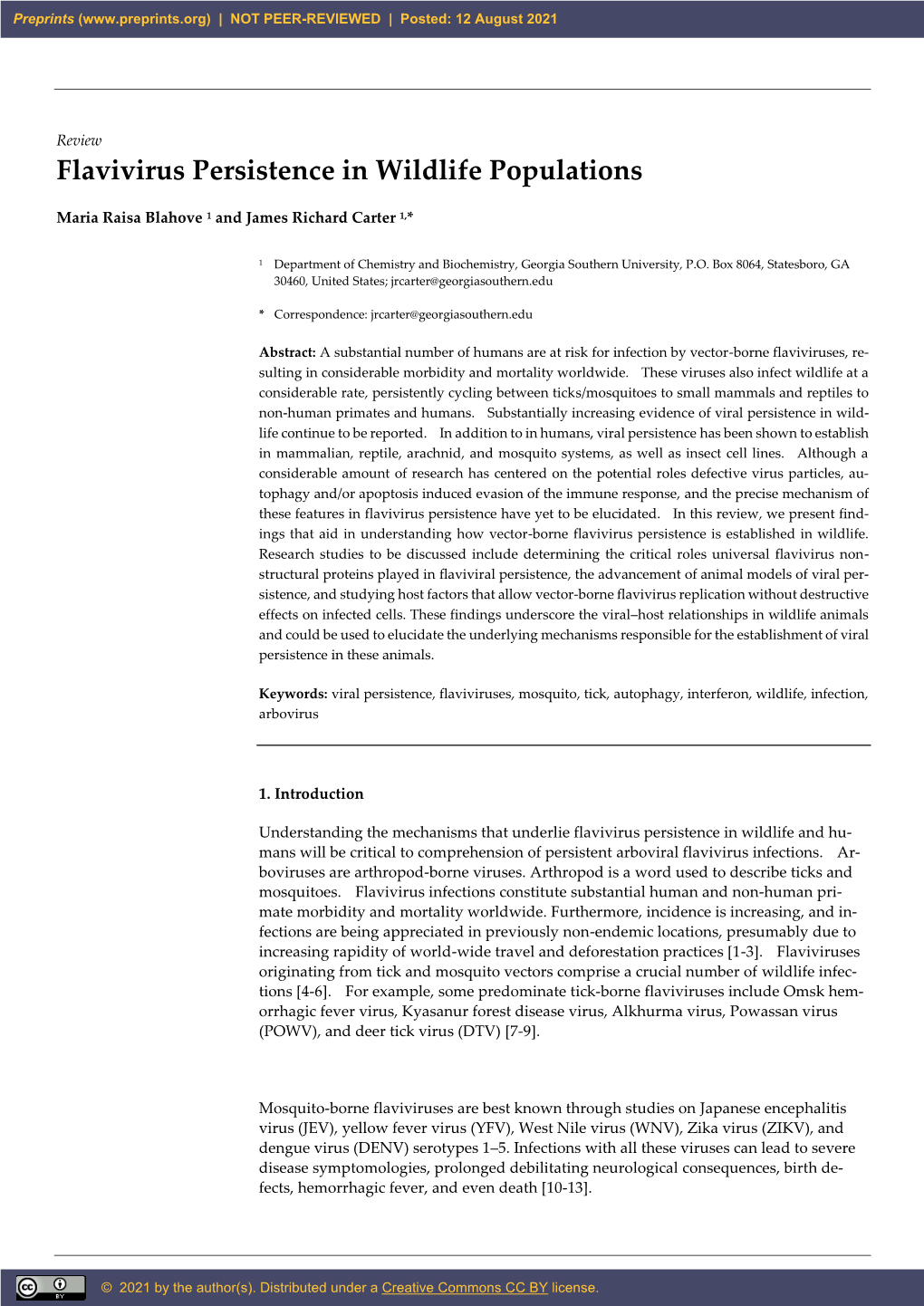 Flavivirus Persistence in Wildlife Populations