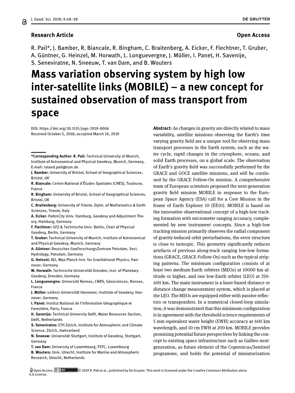 Mass Variation Observing System by High Low Inter-Satellite Links (MOBILE) – a New Concept for Sustained Observation of Mass Transport from Space