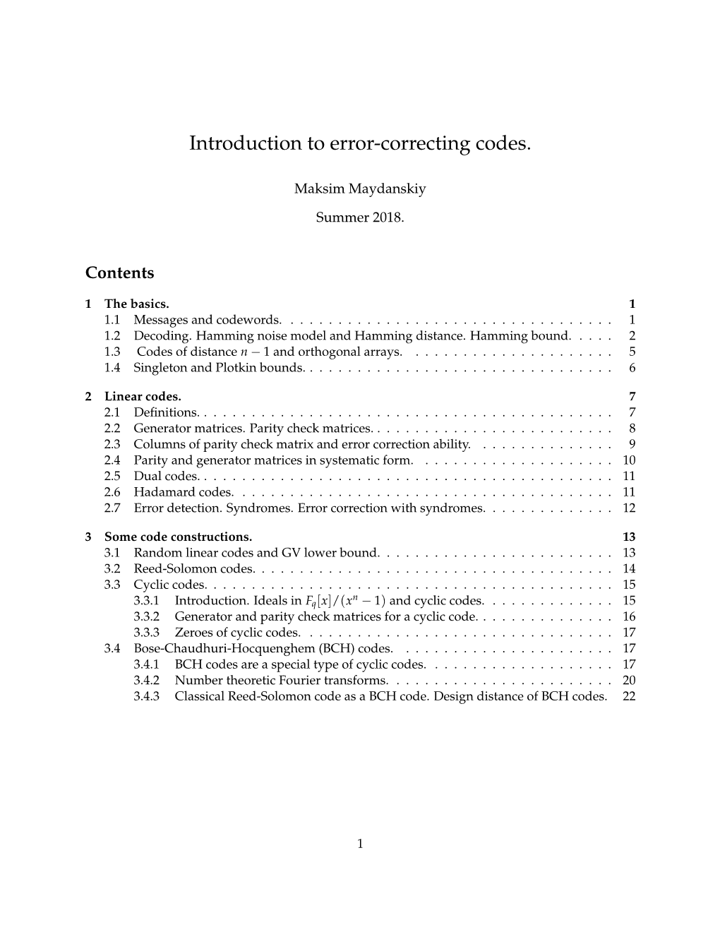 Introduction to Error-Correcting Codes