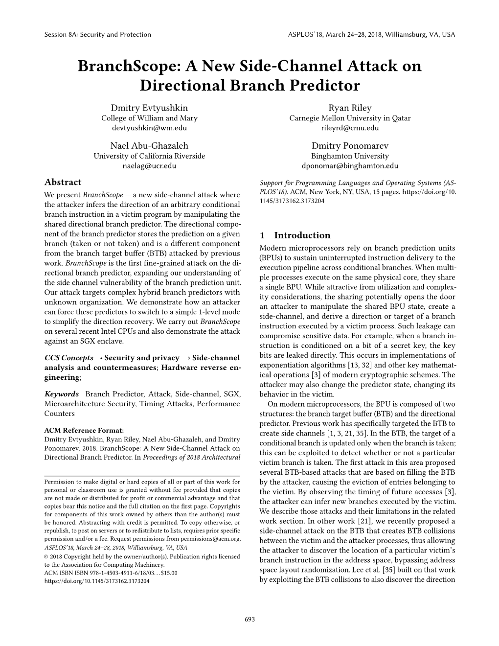 Branchscope: a New Side-Channel Attack on Directional Branch Predictor