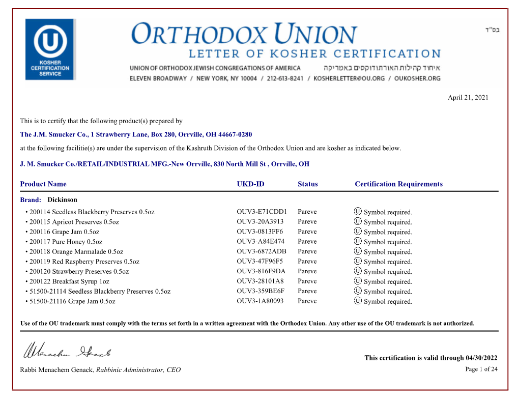 Status Certification Requirements UKD-ID Product Name