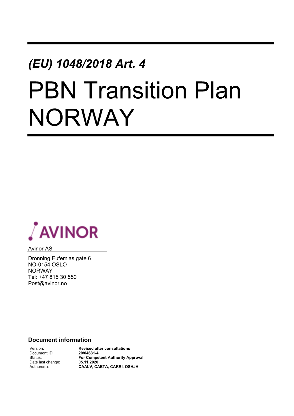 PBN Transition Plan NORWAY