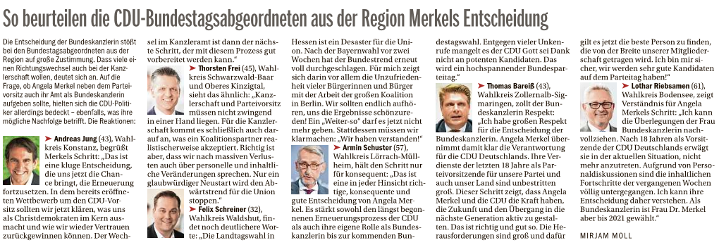 So Beurteilen Die CDU-Bundestagsabgeordneten Aus Der Region Merkels Entscheidung