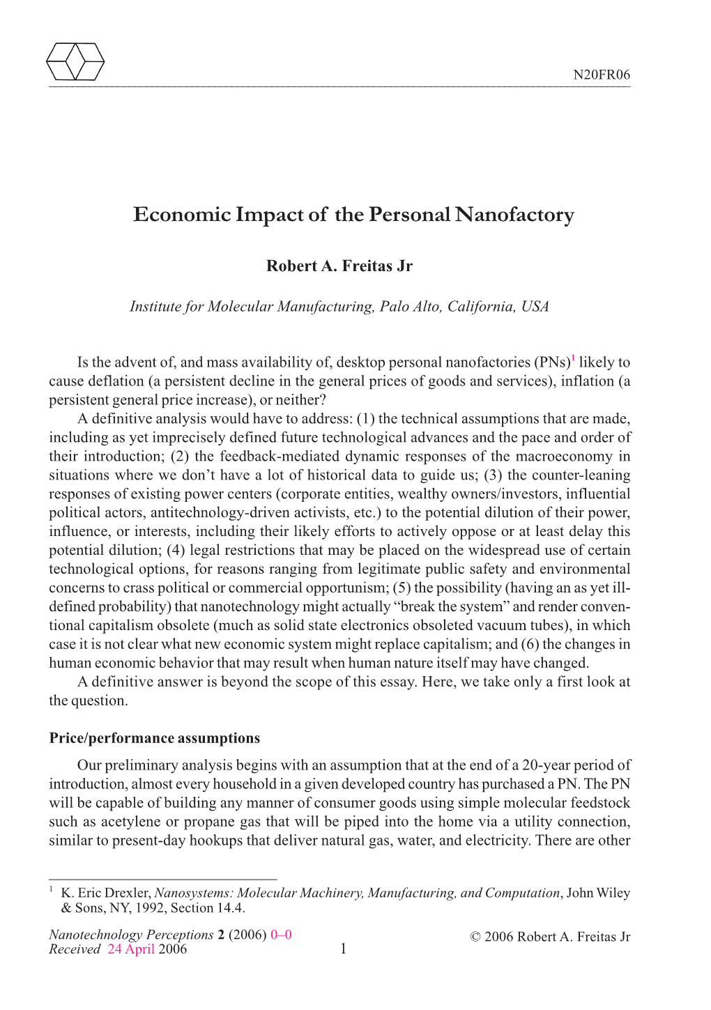 Economic Impact of the Personal Nanofactory