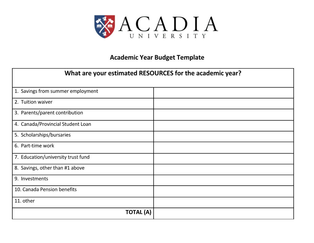 Academic Year Budget Template