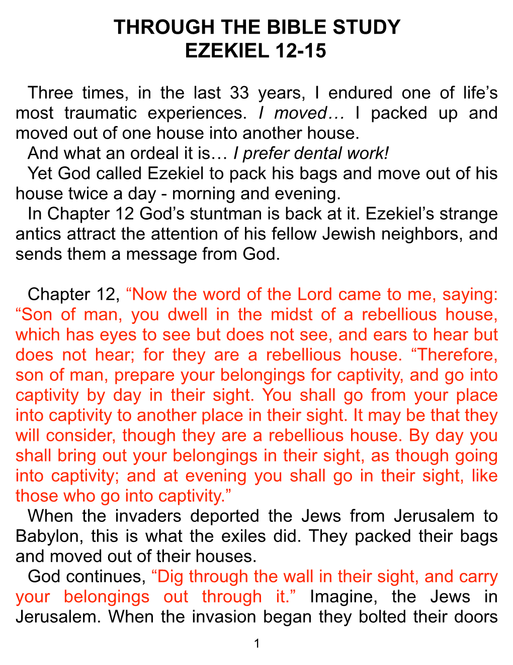 Through the Bible Study Ezekiel 12-15