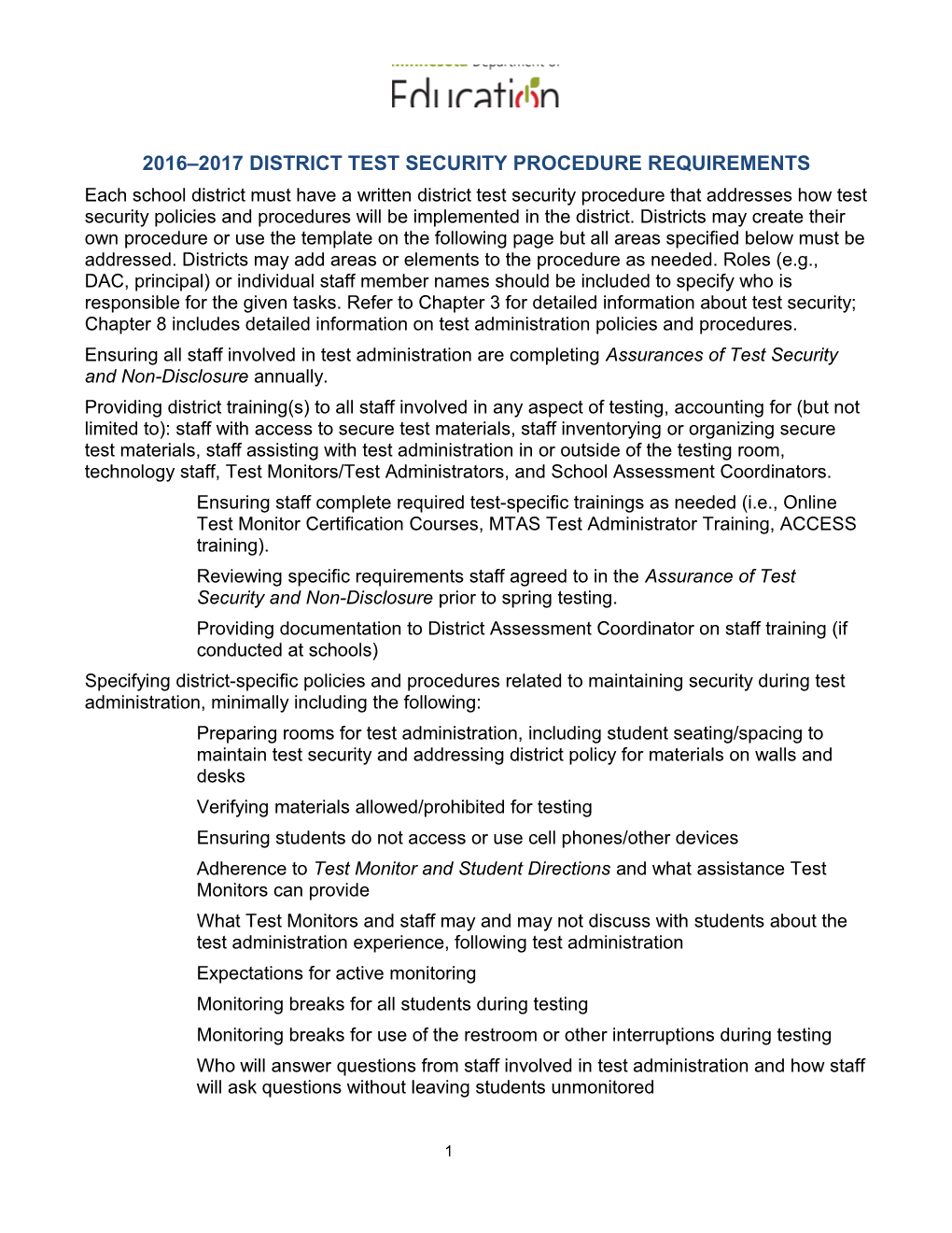 2012-13 Procedures Manual for Minnesota Assessments