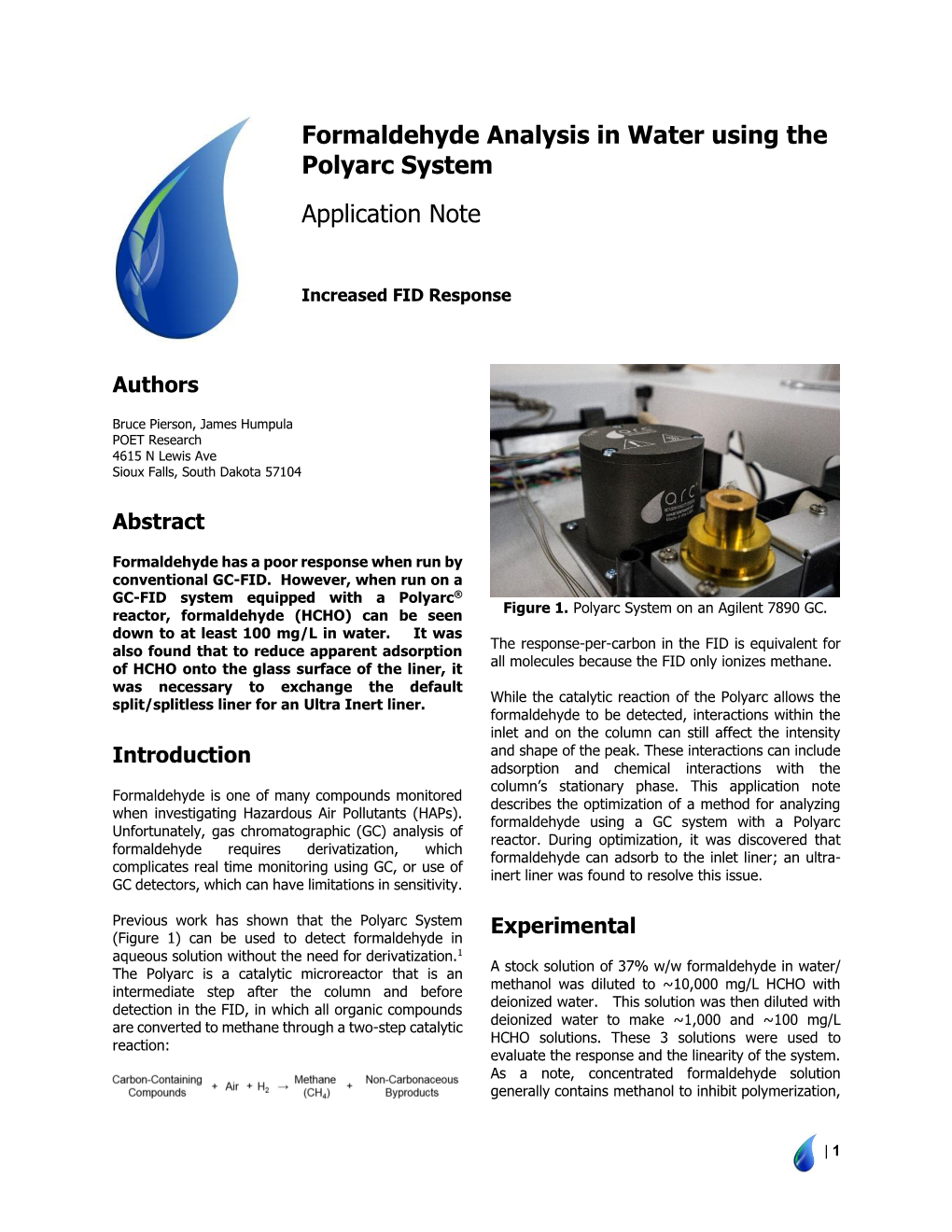 Formaldehyde Analysis in Water Using the Polyarc System