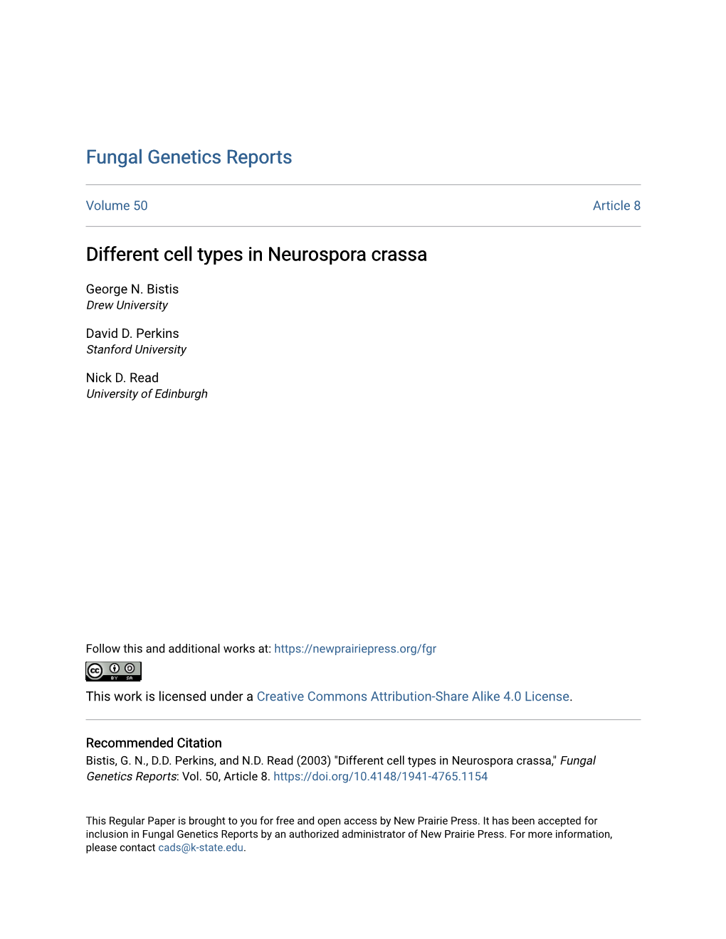 Different Cell Types in Neurospora Crassa