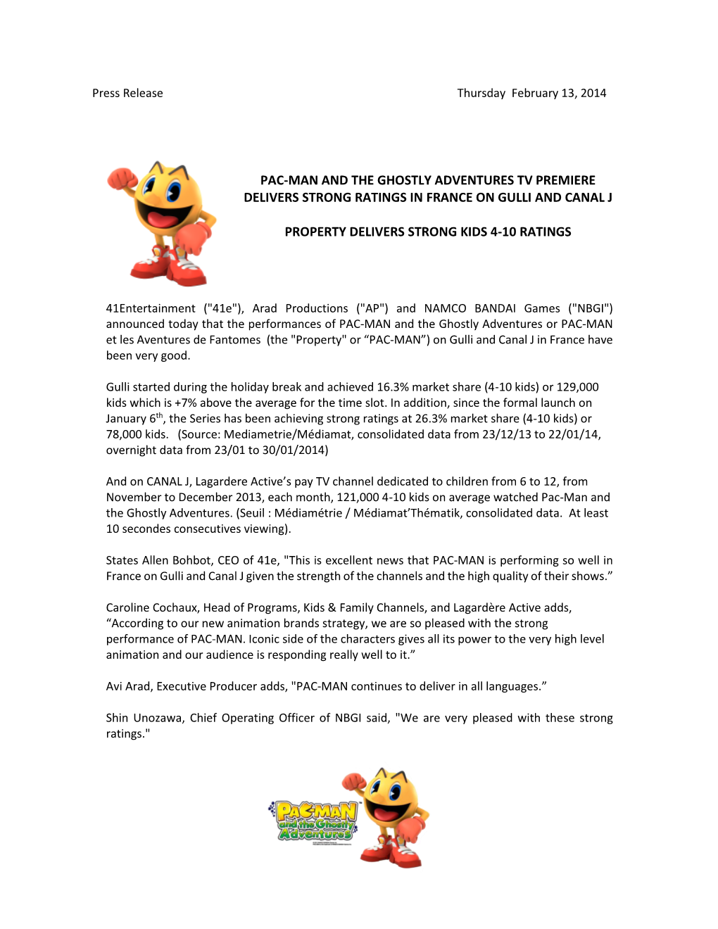 Press Release Thursday February 13, 2014