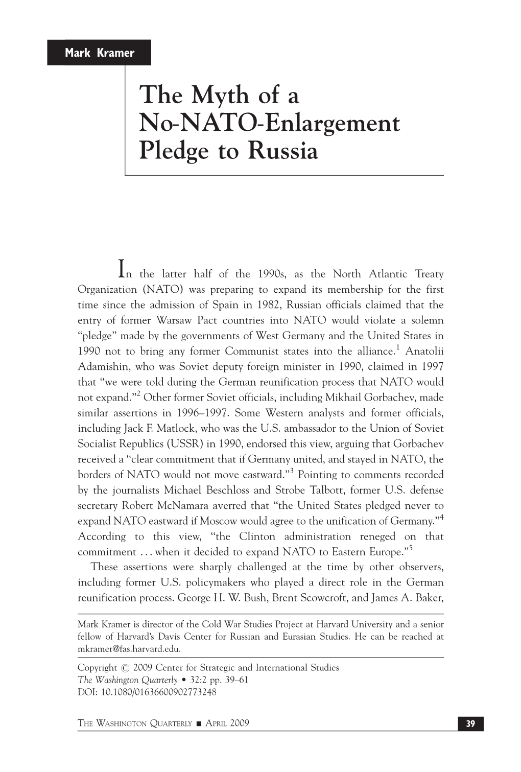 The Myth of a No-NATO-Enlargement Pledge to Russia