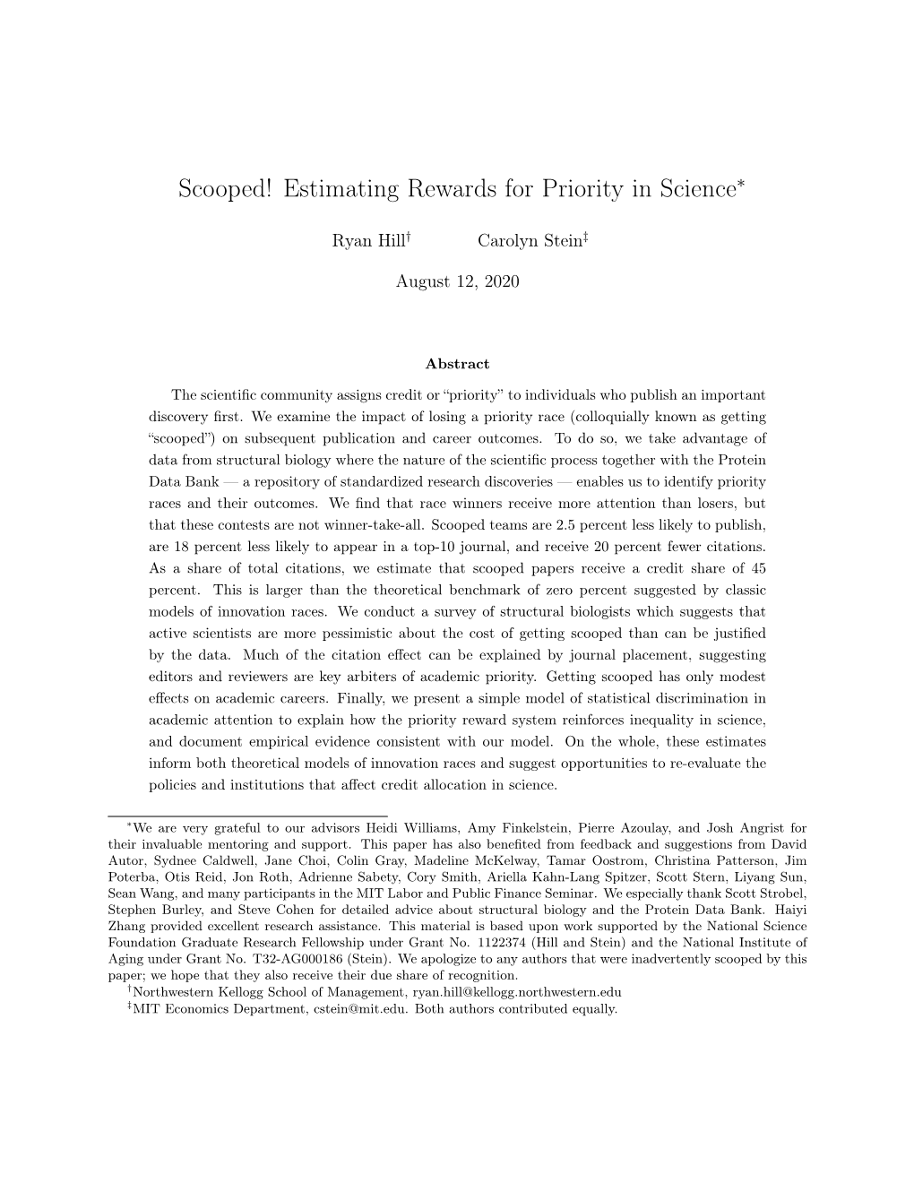 Scooped! Estimating Rewards for Priority in Science∗