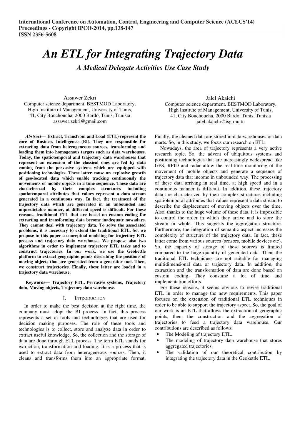 An ETL for Integrating Trajectory Data a Medical Delegate Activities Use Case Study