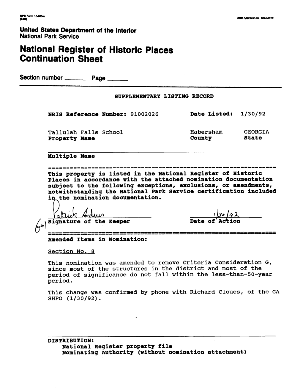 National Register of Historic Places Continuation Sheet