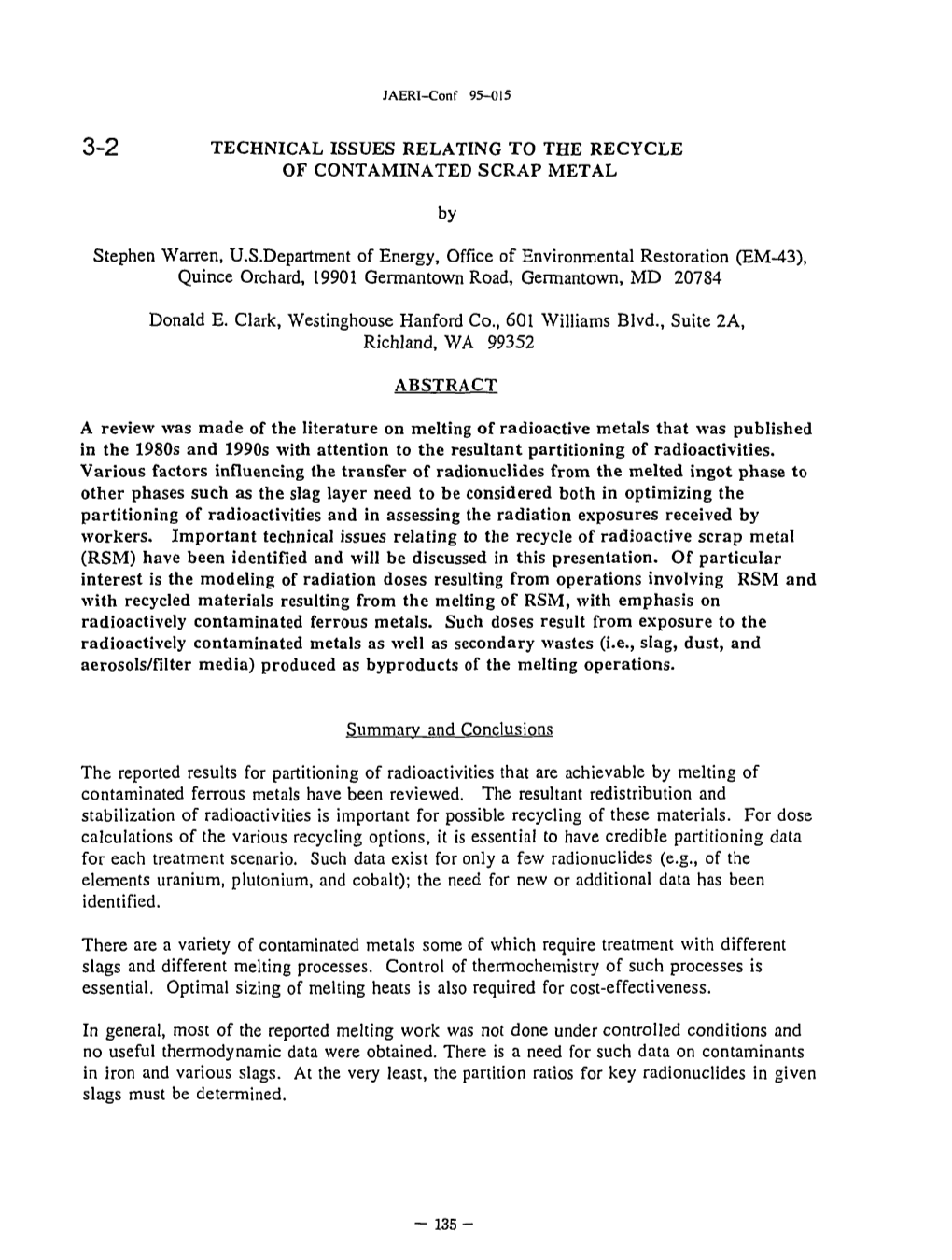 3-2 Technical Issues Relating to the Recycle of Contaminated Scrap Metal