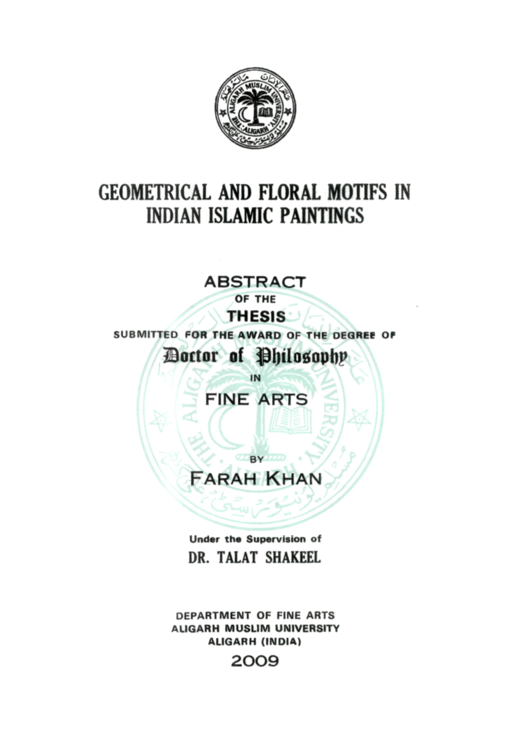 Geometrical and Floral Motifs in Indian Islamic Paintings