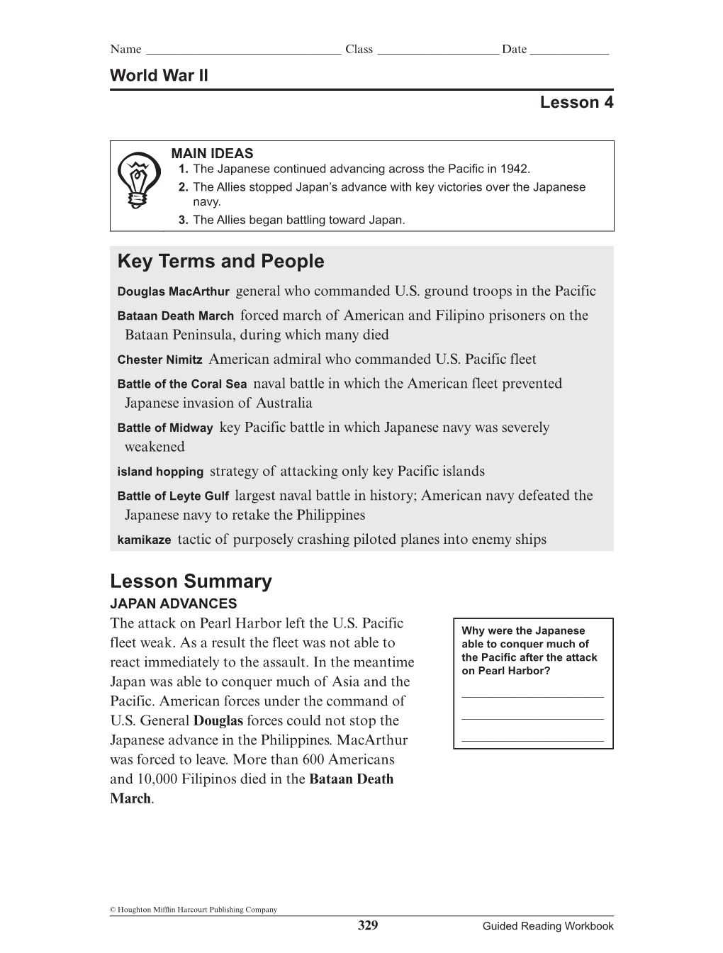 Key Terms and People Lesson Summary