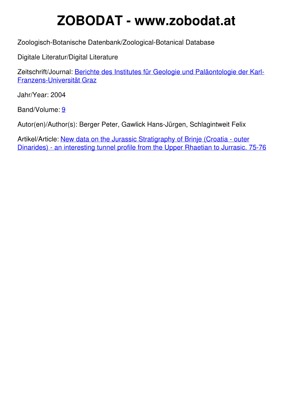 New Data on the Jurassic Stratigraphy of Brinje (Croatia - Outer Dinarides) - an Interesting Tunnel Profile from the Upper Rhaetian to Jurrasic