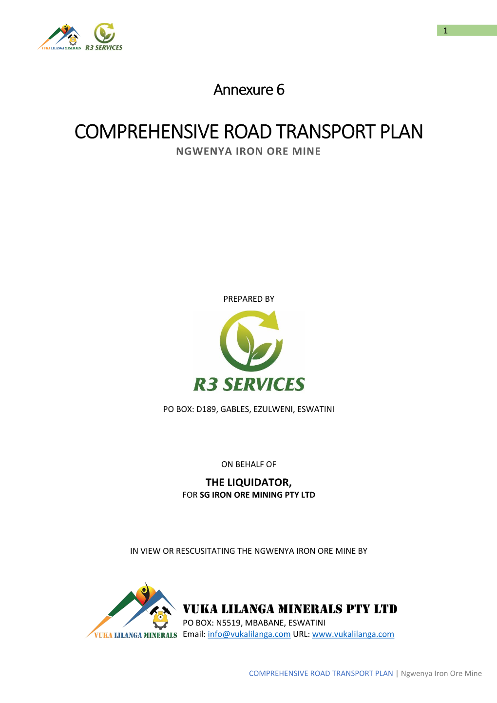 Comprehensive Road Transport Plan Ngwenya Iron Ore Mine