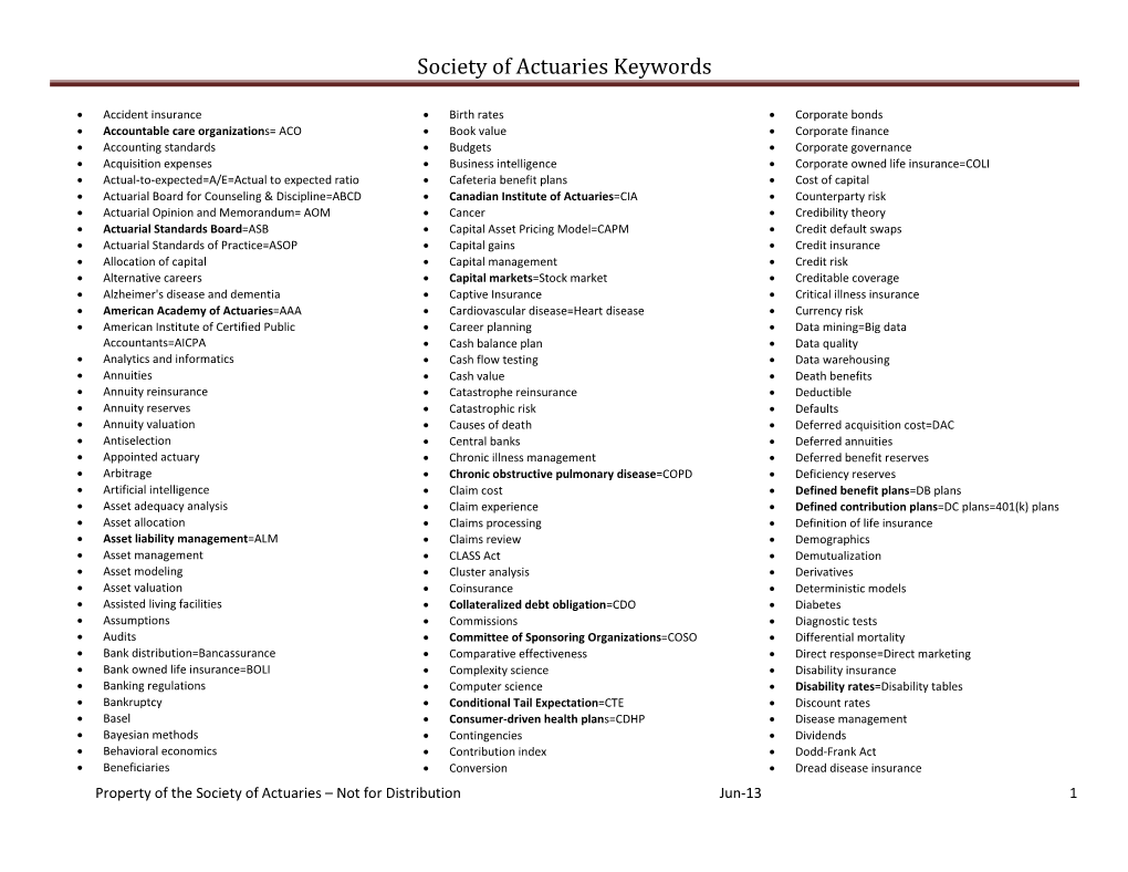 Society of Actuaries Keywords