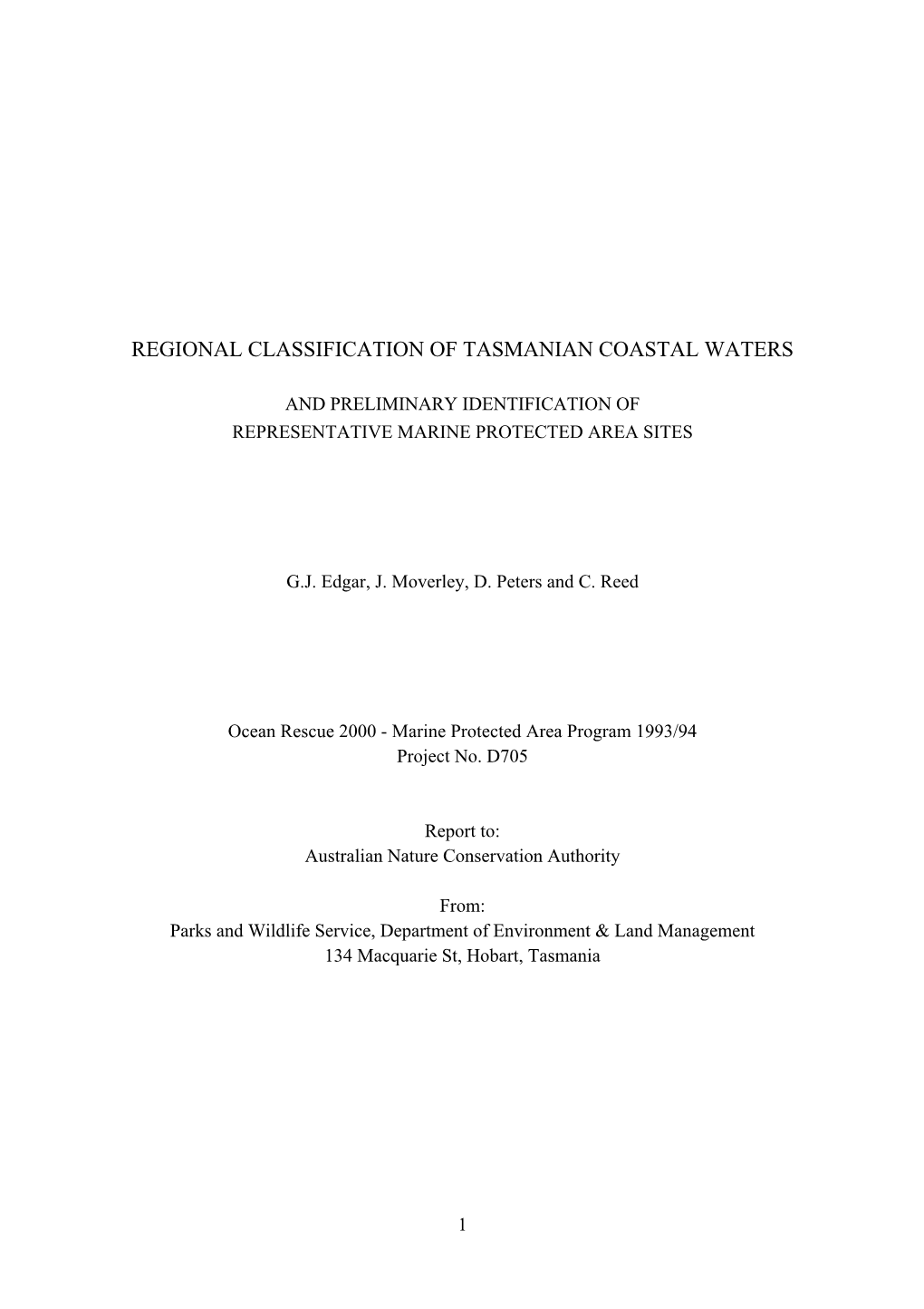 Regional Classification of Tasmanian Coastal Waters