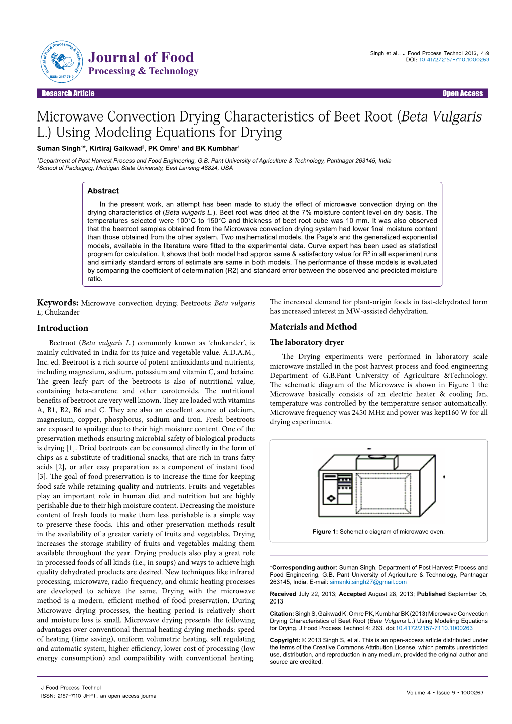 Microwave Convection Drying Characteristics of Beet Root (Beta