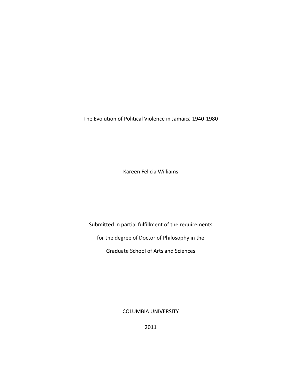 The Evolution of Political Violence in Jamaica 1940-1980