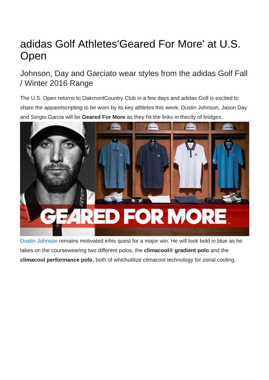 Adidas Golf Athletes 'Geared for More' at US Open