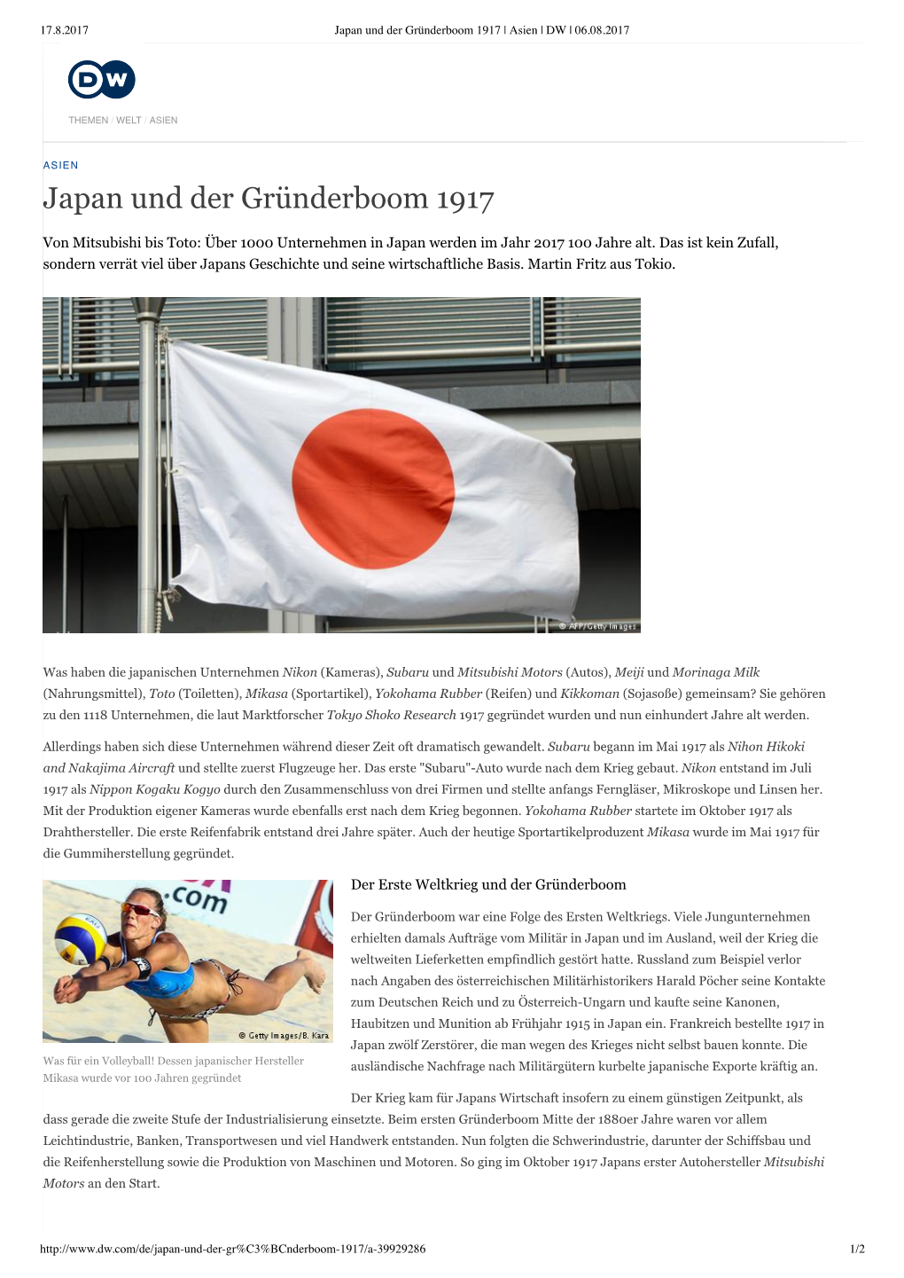 Japan Und Der Gründerboom 1917 | Asien | DW | 06.08.2017