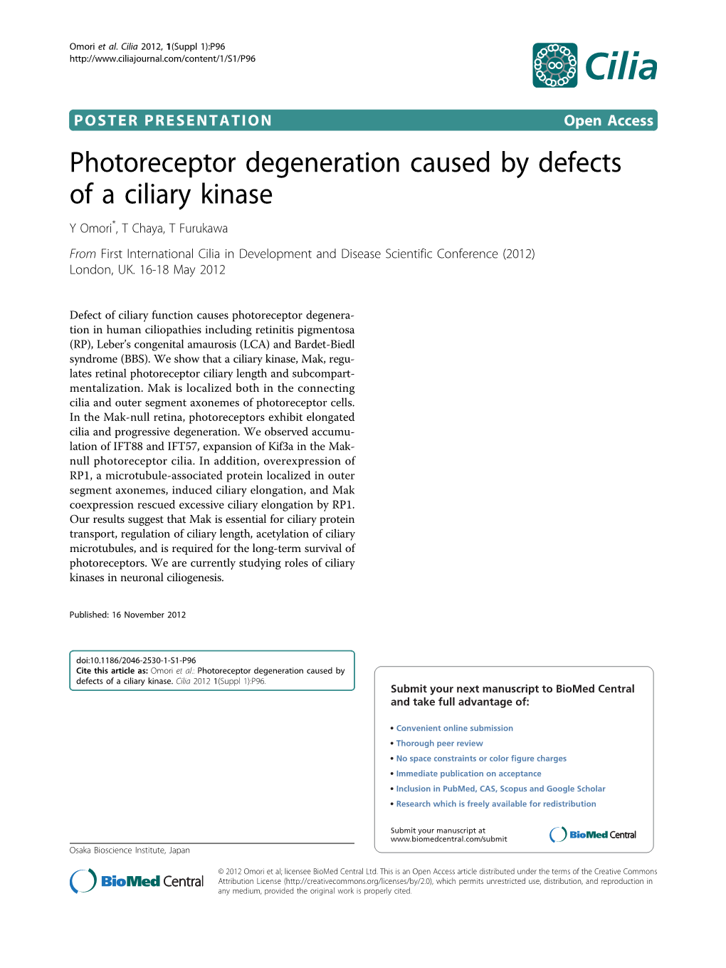 Photoreceptor Degeneration Caused by Defects of a Ciliary Kinase