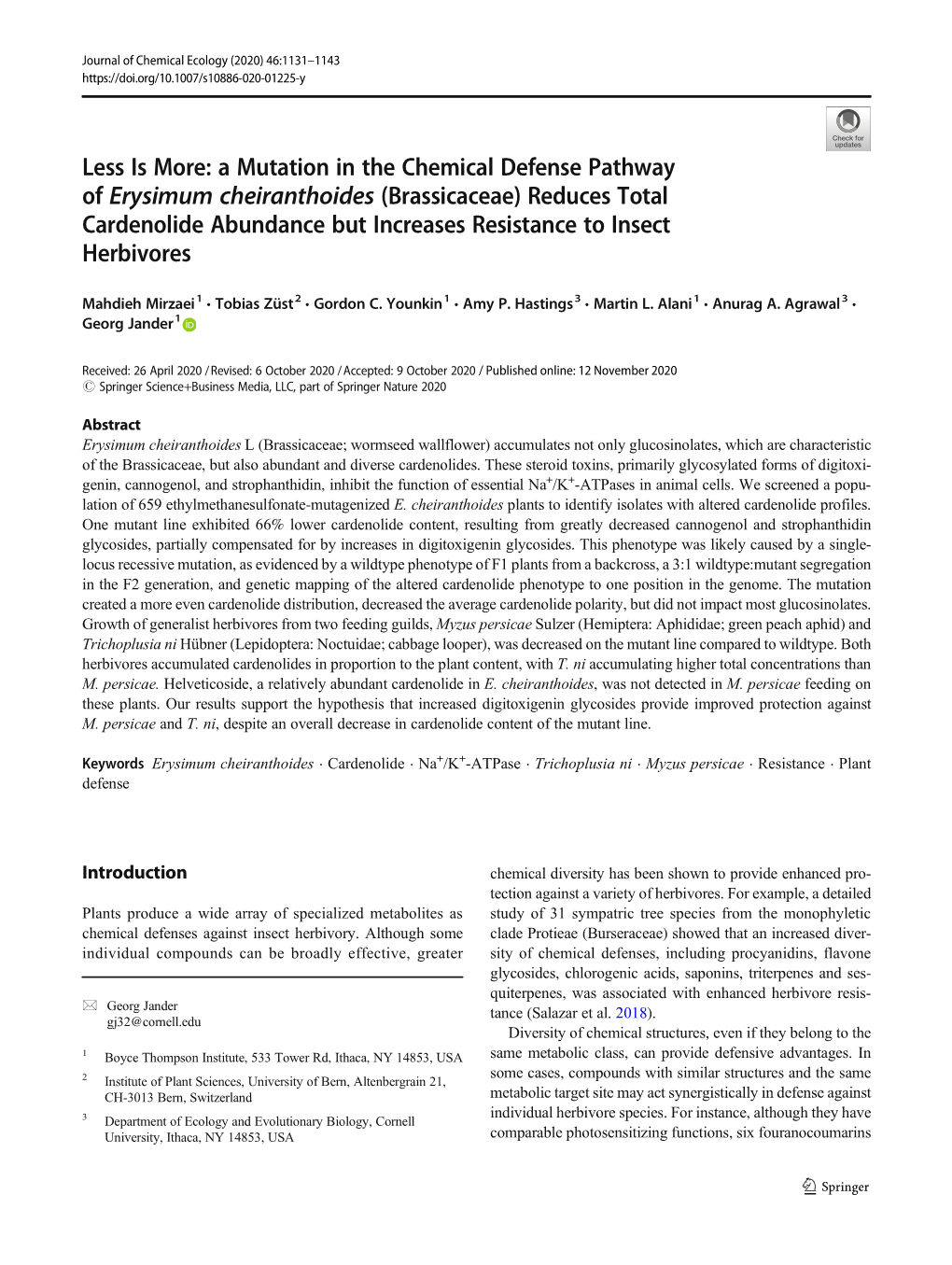 Less Is More: a Mutation in the Chemical Defense Pathway Of