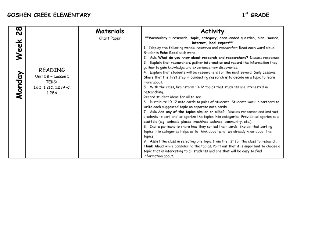 Goshen Creek/1St GRADE s1