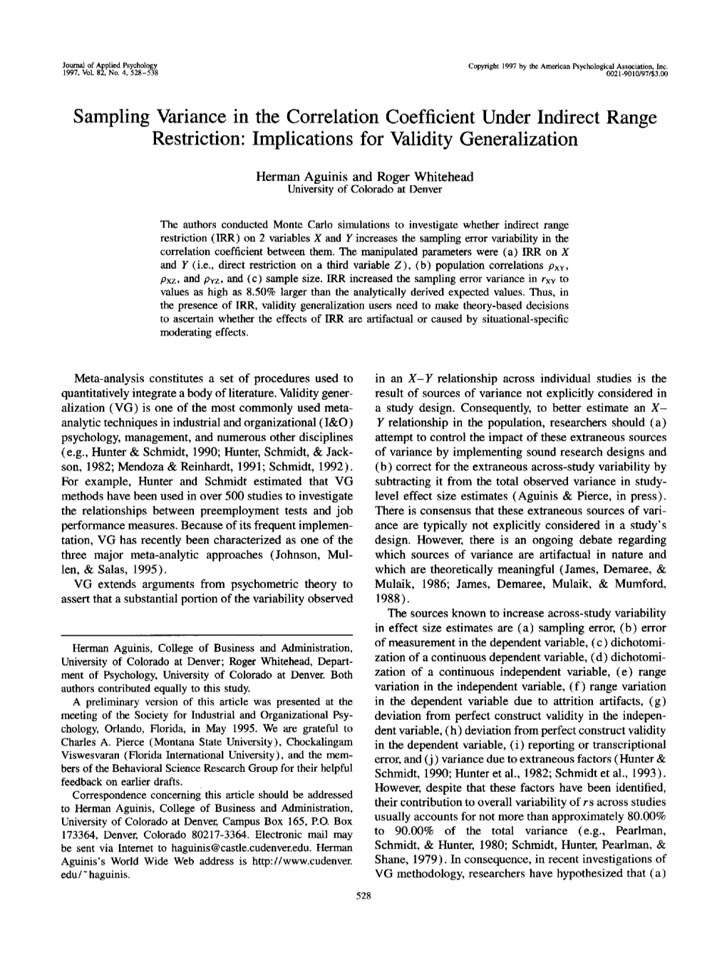 Sampling Variance in the Correlation Coefficient Under Indirect Range Restriction: Implications for Validity Generalization