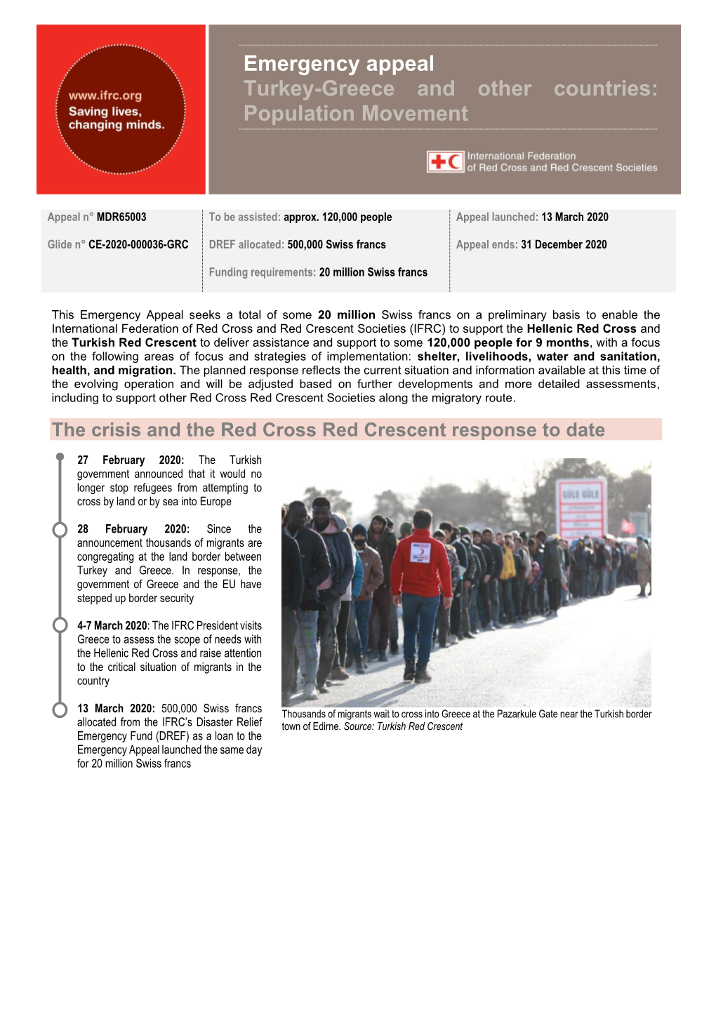 Emergency Appeal Turkey-Greece and Other Countries: Population Movement