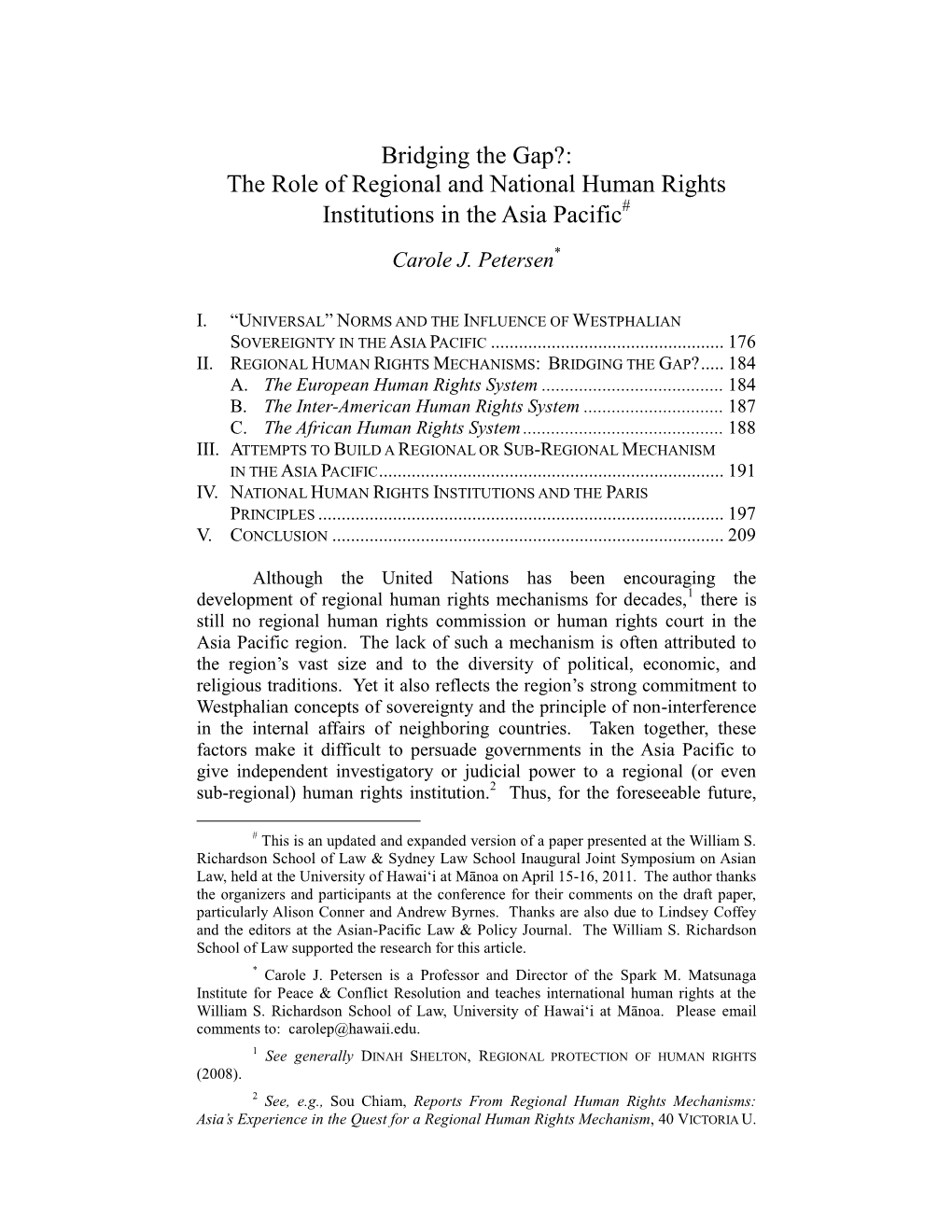 The Role of Regional and National Human Rights Institutions in the Asia Pacific