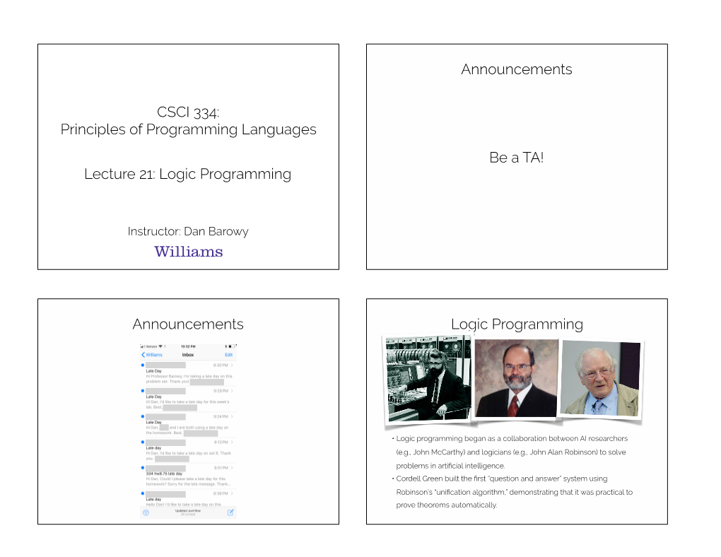 CSCI 334: Principles of Programming Languages Lecture 21: Logic