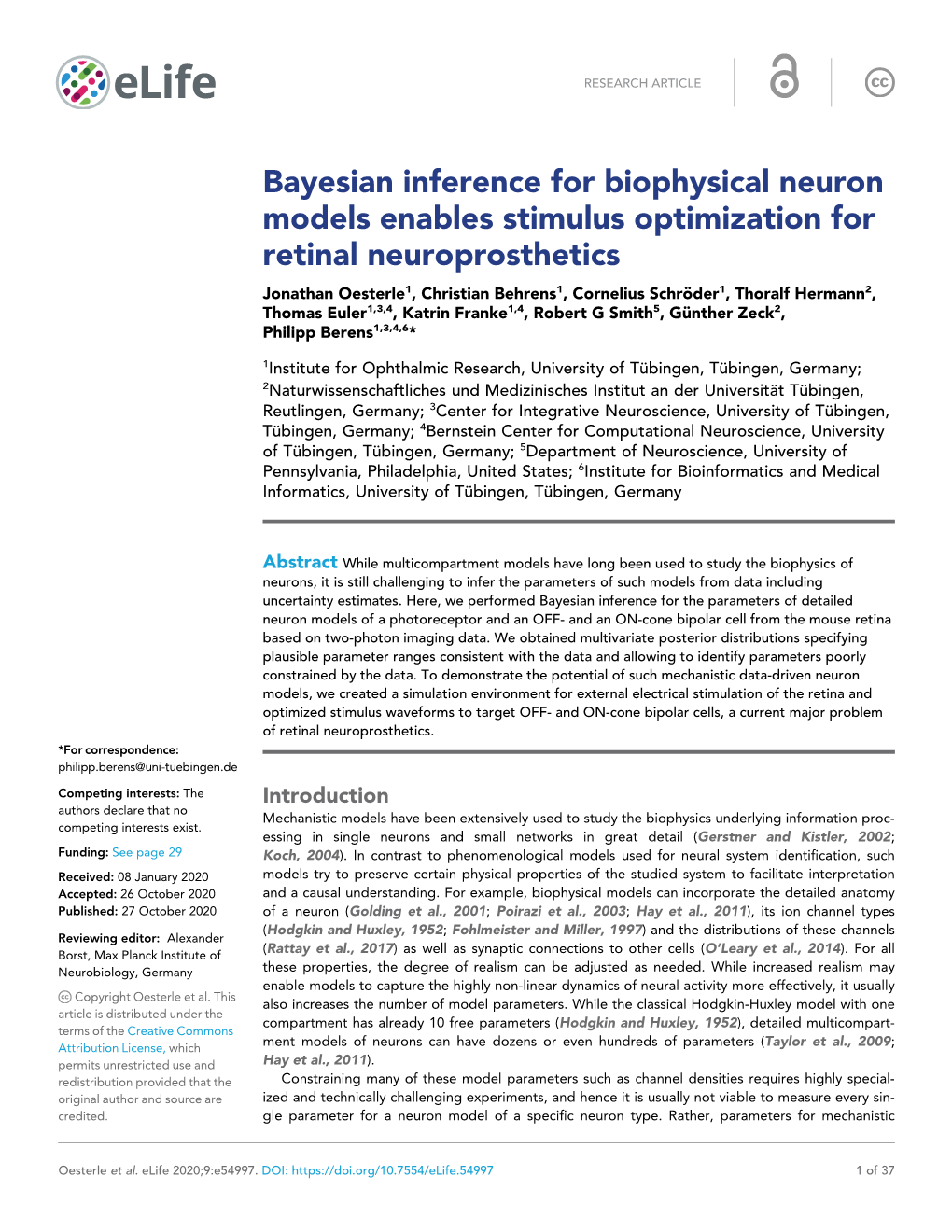 Bayesian Inference for Biophysical Neuron Models Enables Stimulus