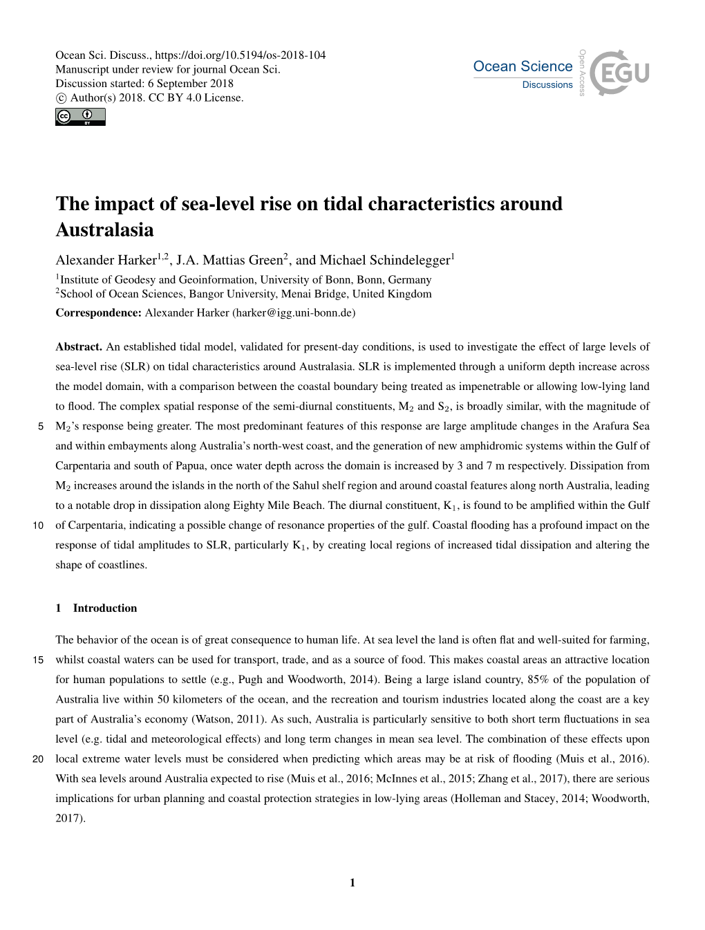 The Impact of Sea-Level Rise on Tidal Characteristics Around Australasia Alexander Harker1,2, J.A